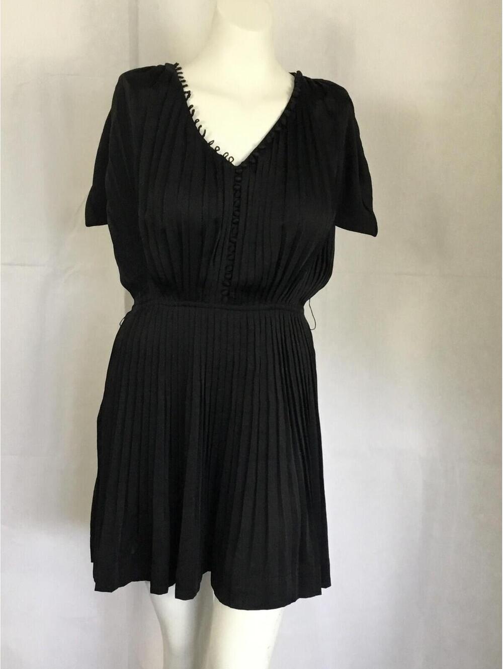 [390] Collective Concepts Dress Womens S Black Pleated Fit & Flare Belted Mini